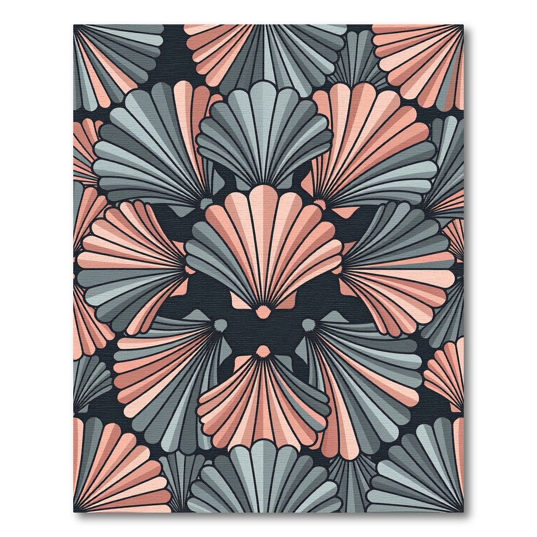 Art Deco Coral Teal Fan Rug