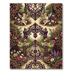Romantic Cherub Garden Gate Floral Rug