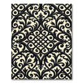 Elegant Black Damask Scroll Medallion Rug