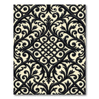 Elegant Black Damask Scroll Medallion Rug