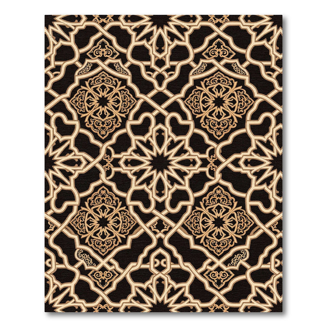 Elegant Gold Geometric Arabesque Tapestry Rug