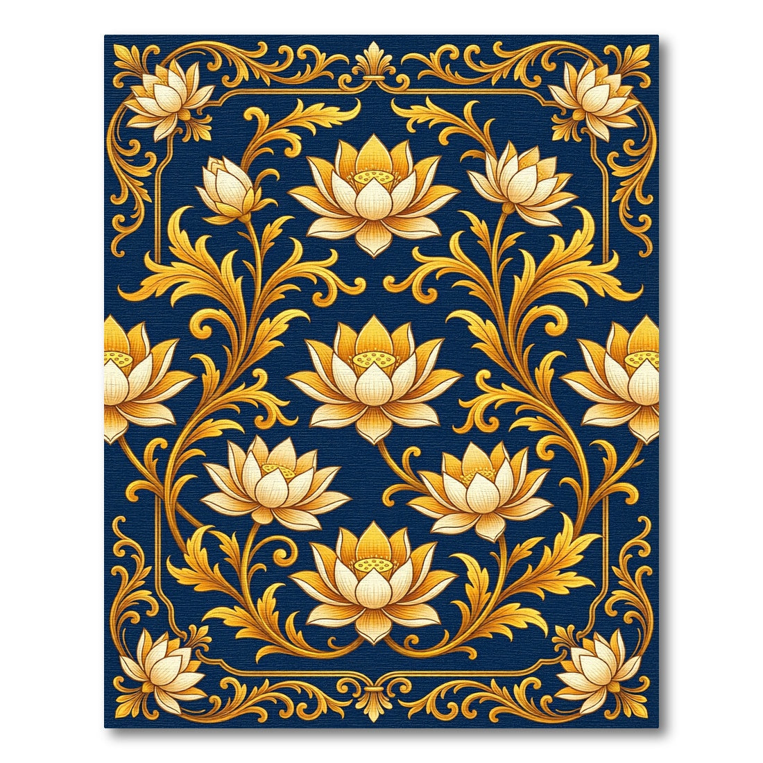Golden Lotus Filigree Dark Navy Rug
