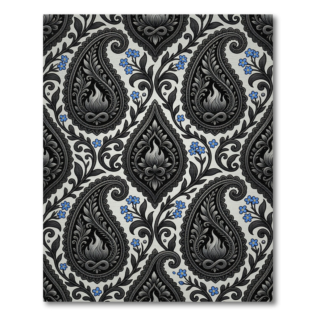 Classic Black Grey Paisley Forget Me Not Rug