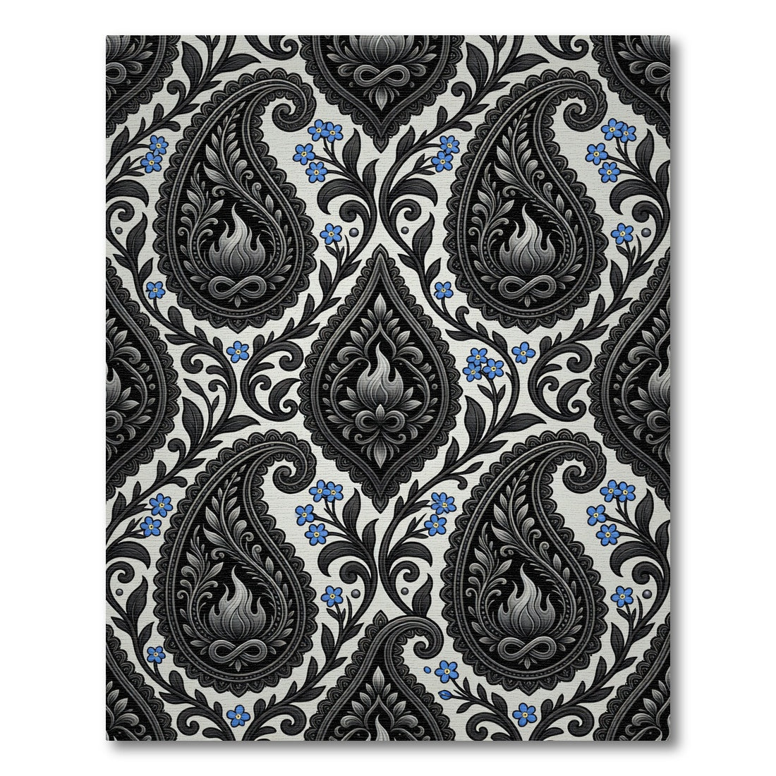 Classic Black Grey Paisley Forget Me Not Rug
