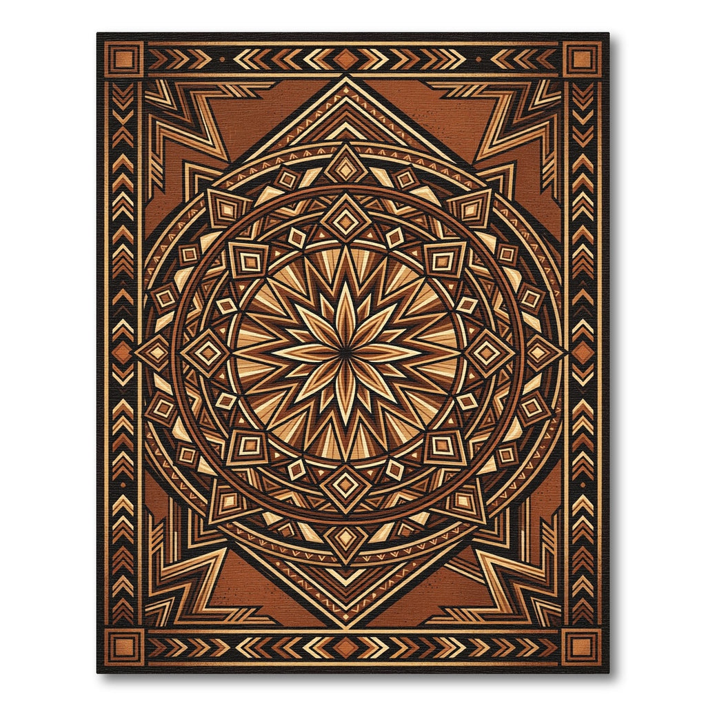 Earthy Brown Geometric Mandala Artwork Rug