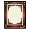 Art Deco Crimson Gold Geometric Frame Rug