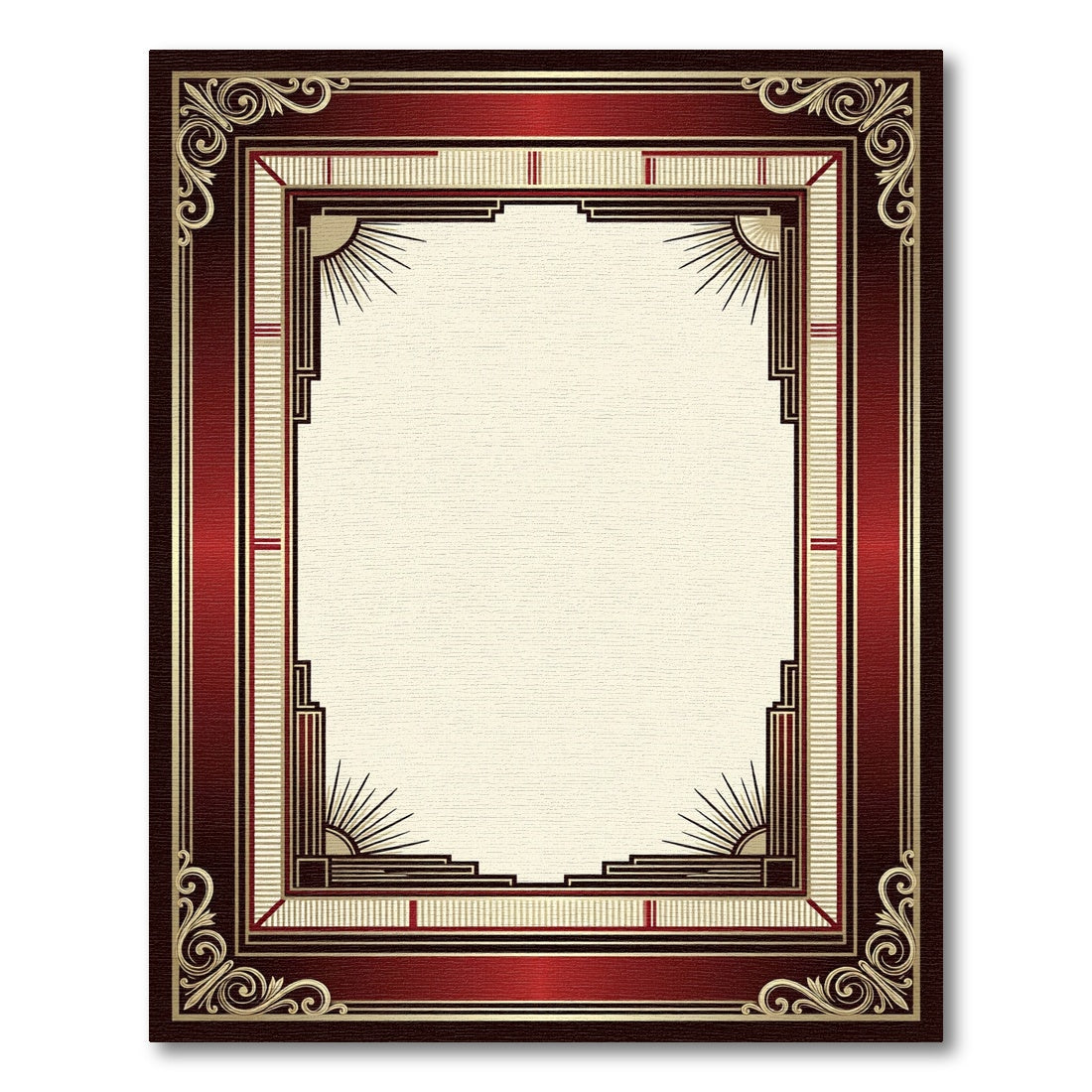 Art Deco Crimson Gold Geometric Frame Rug