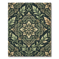 Elegant Olive Green Damask Floral Scroll Rug