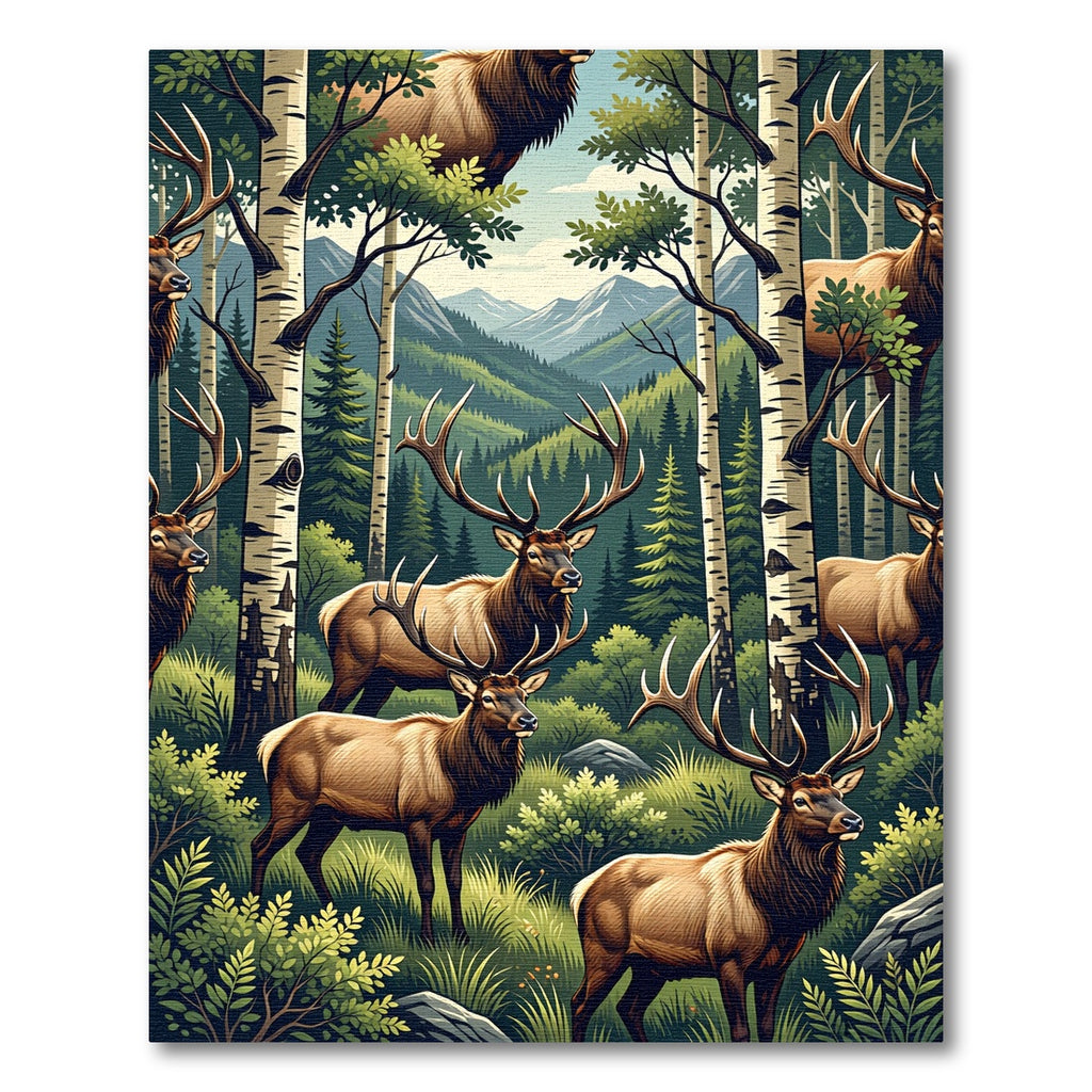 Majestic Elk Forest Mountain Scene Rug