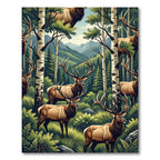 Majestic Elk Forest Mountain Scene Rug
