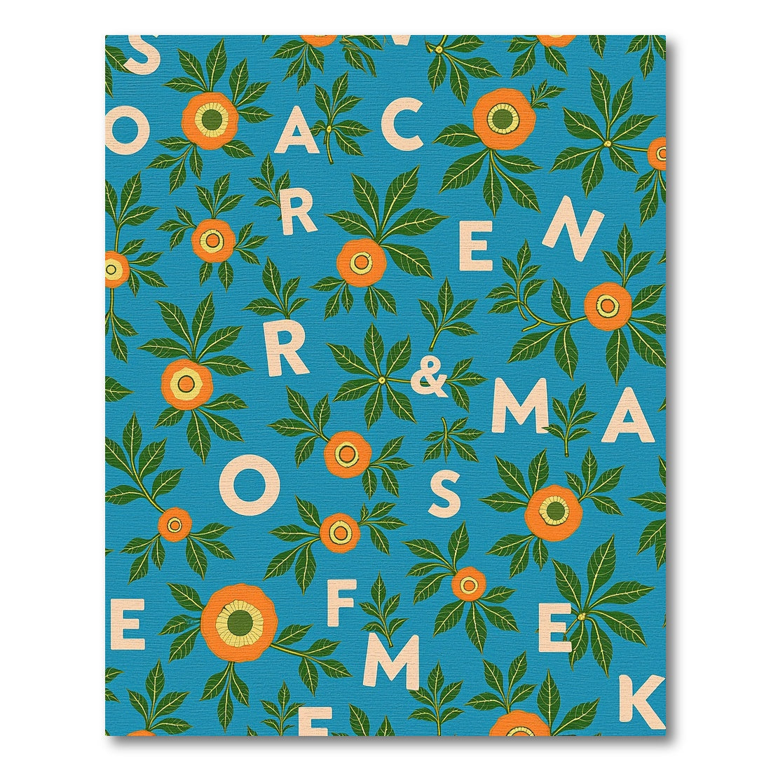 Teal Orange Floral Alphabet Collage Rug