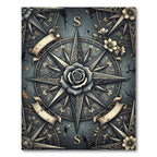 Vintage Slate Floral Compass Rose Rug