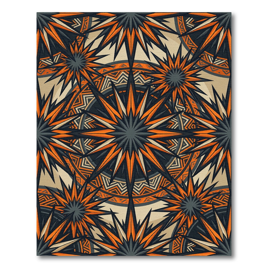 Angular Sunburst Geometric Orange Charcoal Rug