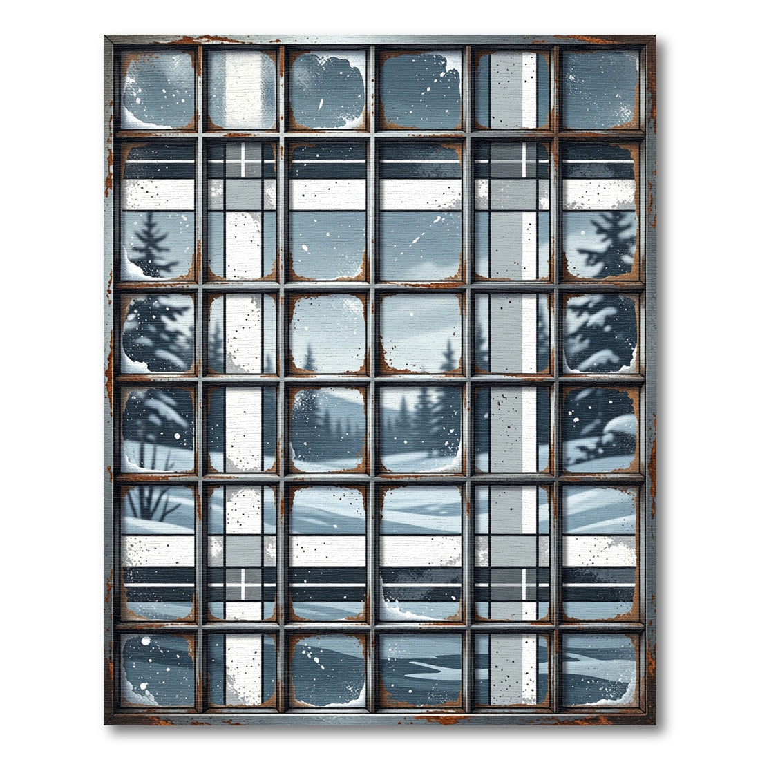 Winter Plaid Frosty Forest Grid Rug