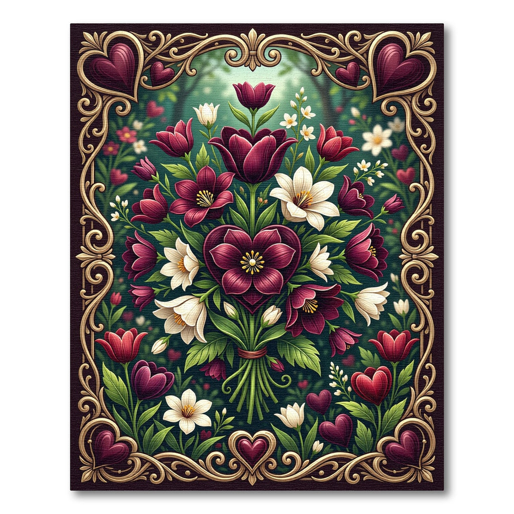 Deep Burgundy Floral Heart Garden Rug
