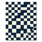 Modern Navy and Cream Checkered Geometric Rug