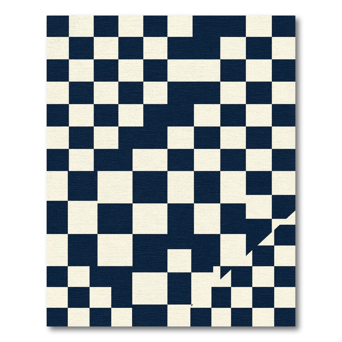 Modern Navy and Cream Checkered Geometric Rug