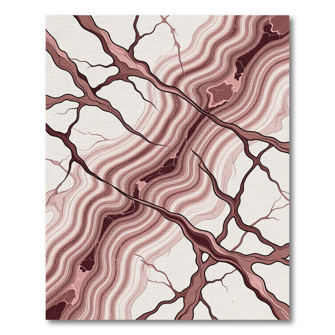 Crimson Swirl Veined Branch Art Rug