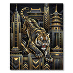 Bold Black Gold Tiger Cityscape Rug