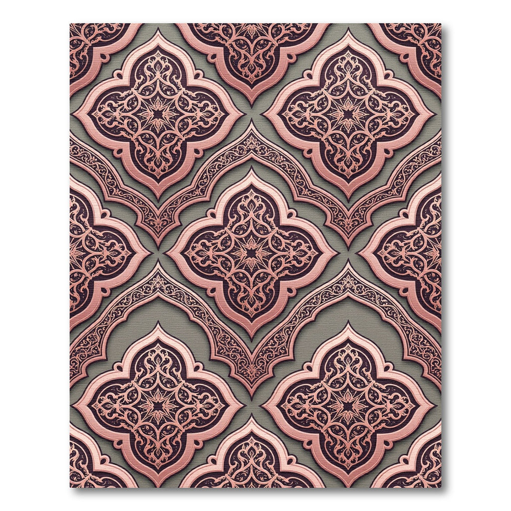Rose Gold Quatrefoil Arabesque Medallion Rug