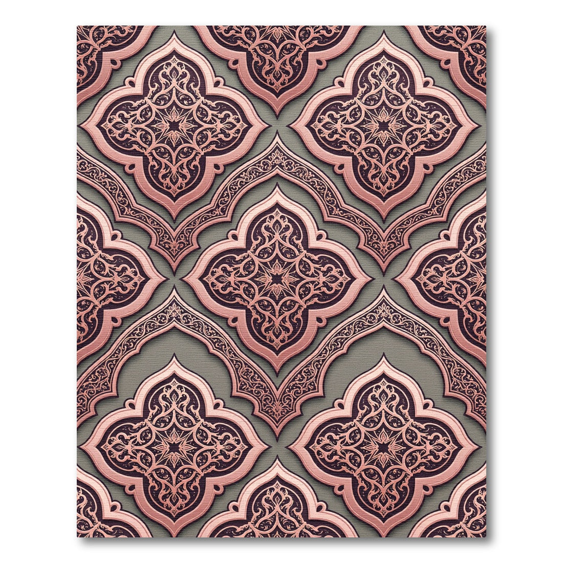 Rose Gold Quatrefoil Arabesque Medallion Rug