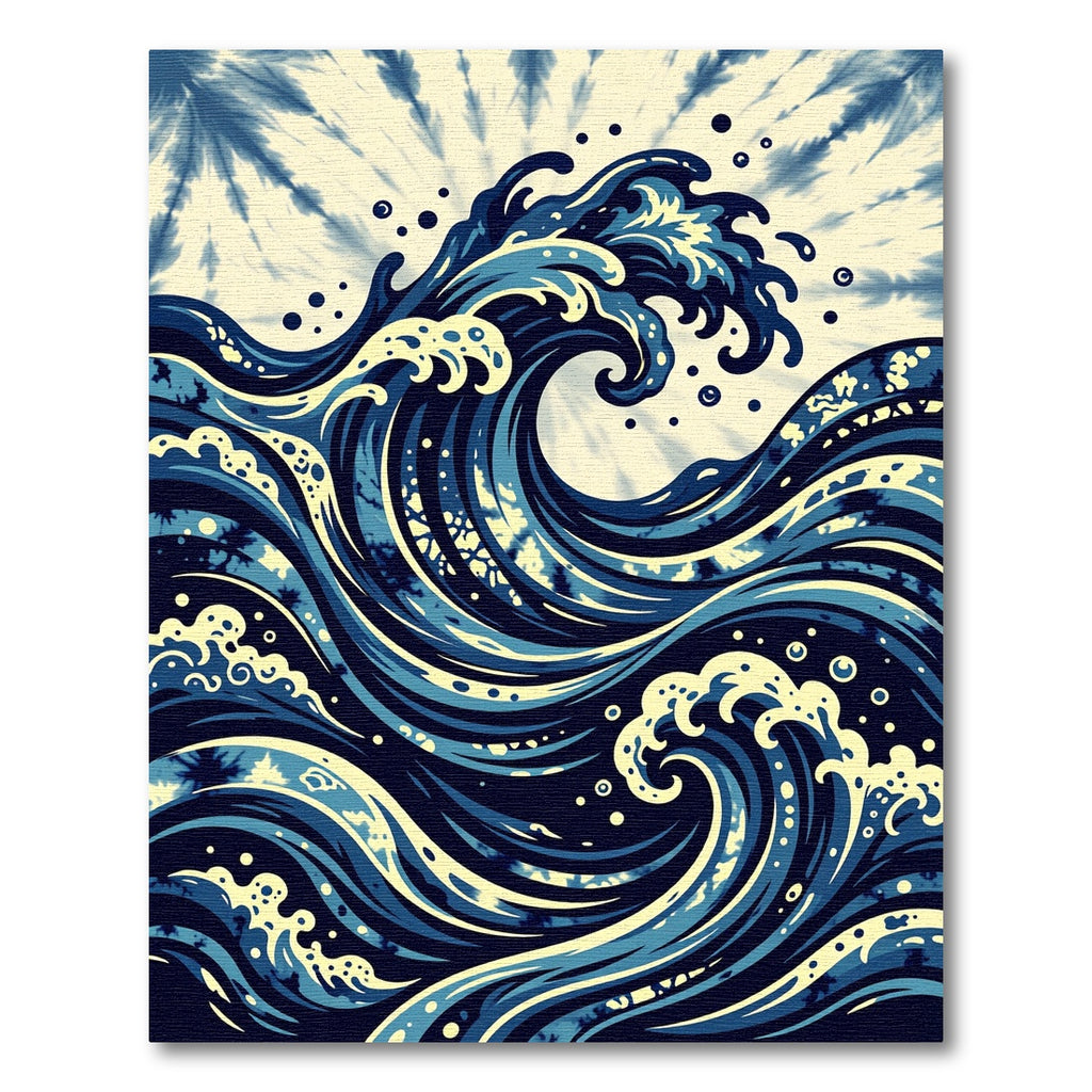 Indigo Wave Japanese Inspired Artistic Swirl Rug
