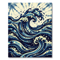 Indigo Wave Japanese Inspired Artistic Swirl Rug
