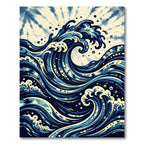 Indigo Wave Japanese Inspired Artistic Swirl Rug