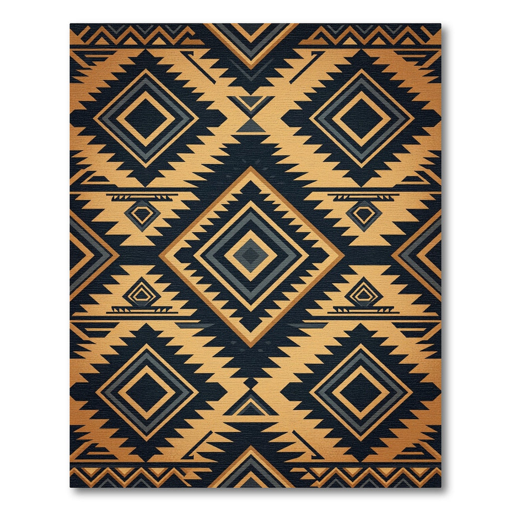 Geometric Ochre and Charcoal Aztec Rug