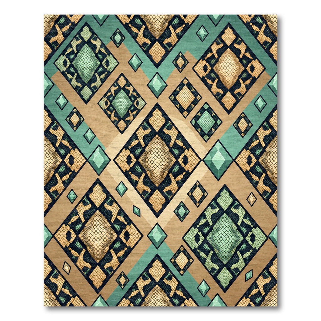 Tan Teal Snake Skin Diamond Rug