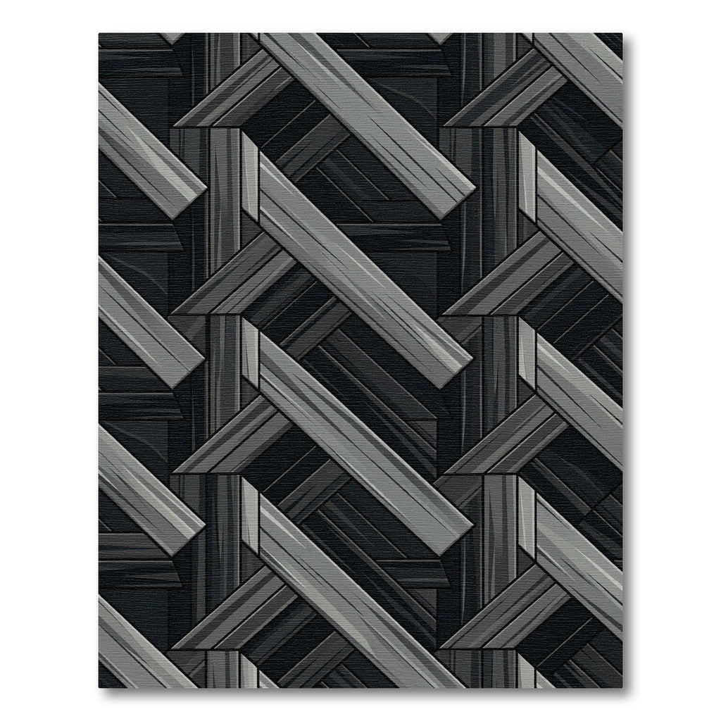Dark Gray Wood Plank Interlock Rug