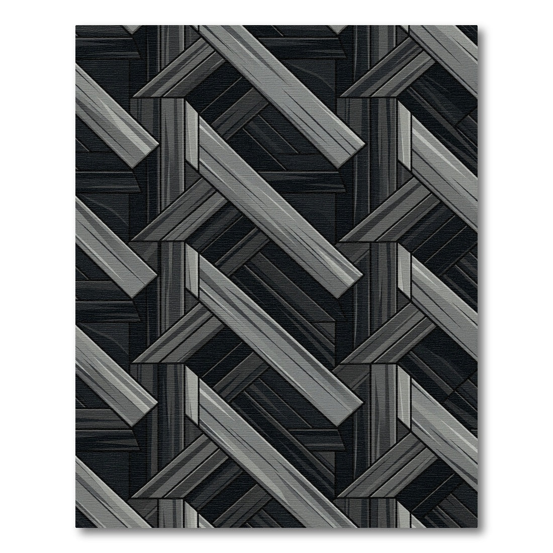 Dark Gray Wood Plank Interlock Rug
