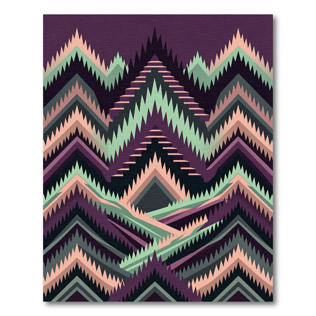 Purple Mint Peach Jagged Chevron Landscape Rug