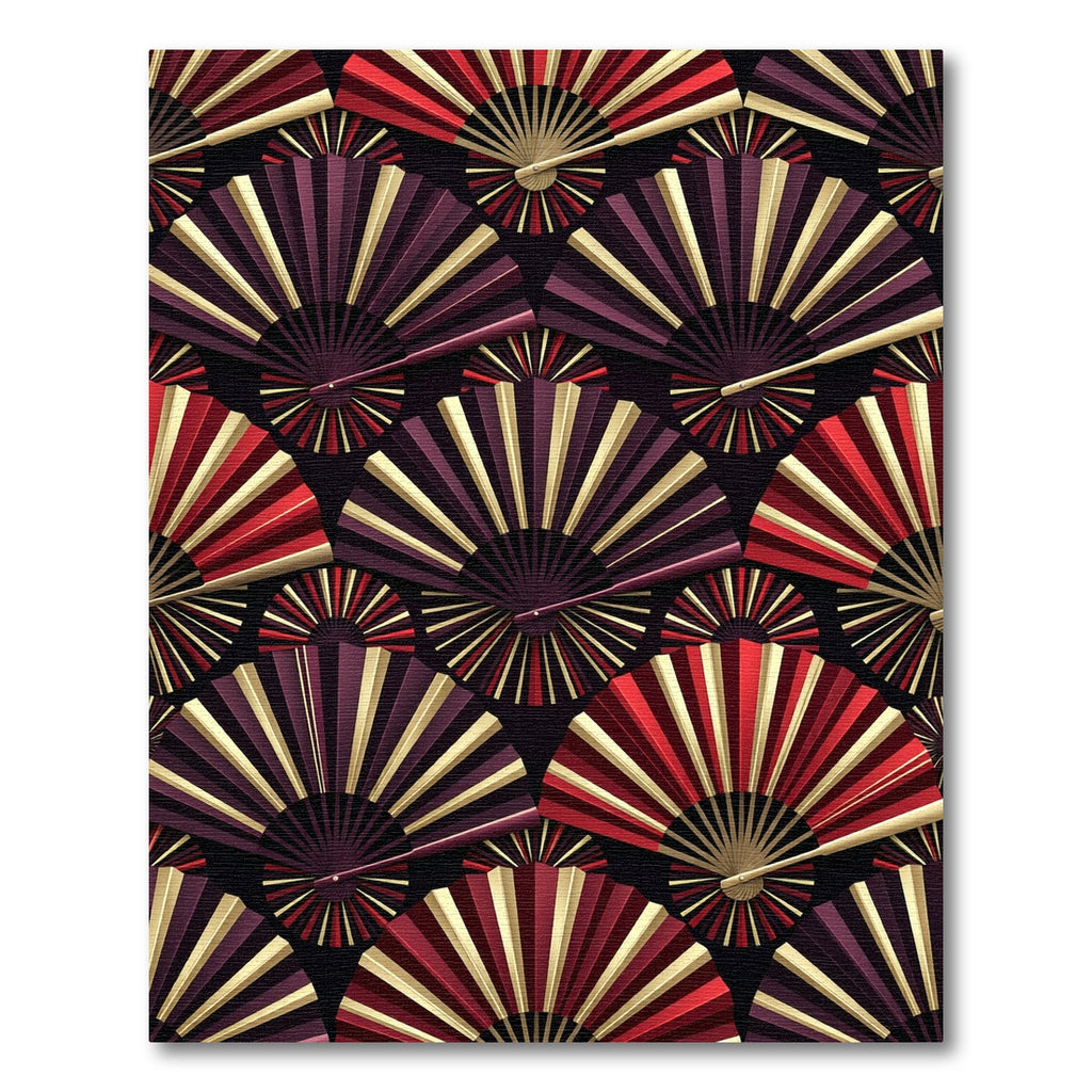 Geometric Fan Crimson and Gold Rug