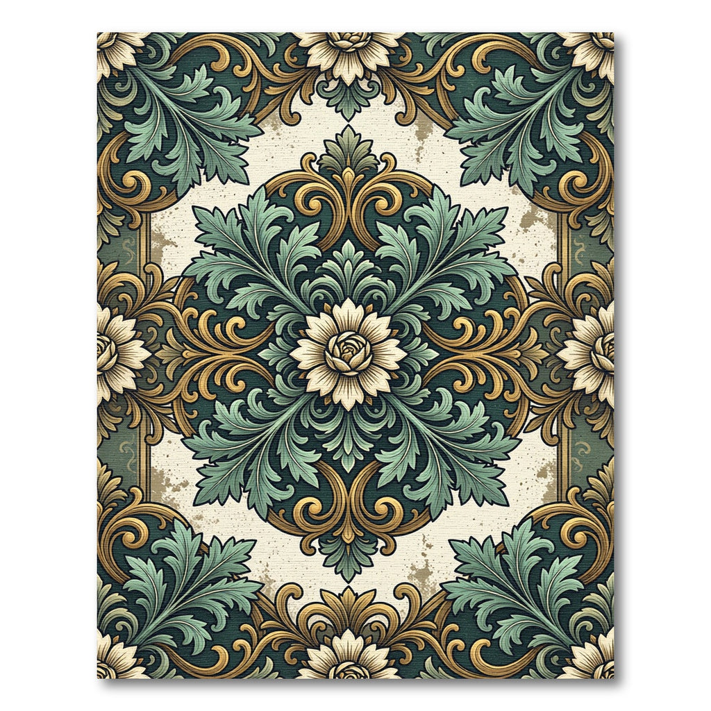Elegant Sage and Gold Floral Medallion Rug