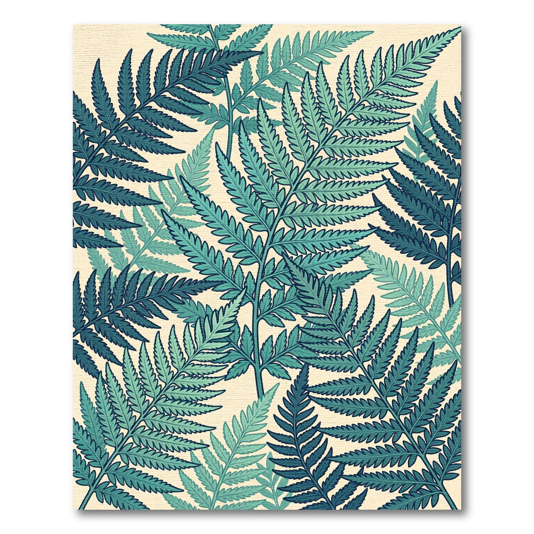 Lush Teal Botanical Fern Leaf Rug