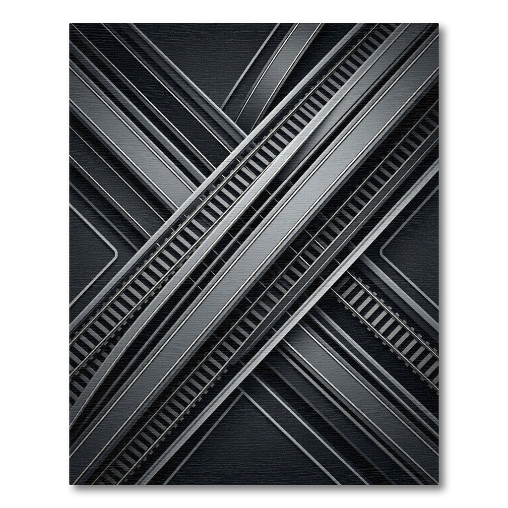 Dark Gray Intersecting Railway Lines Rug