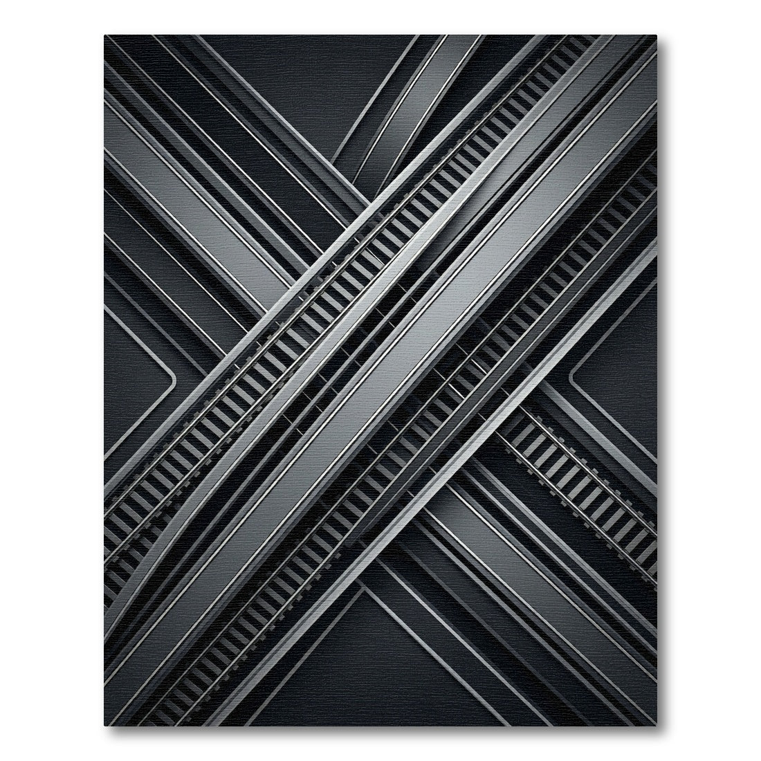 Dark Gray Intersecting Railway Lines Rug