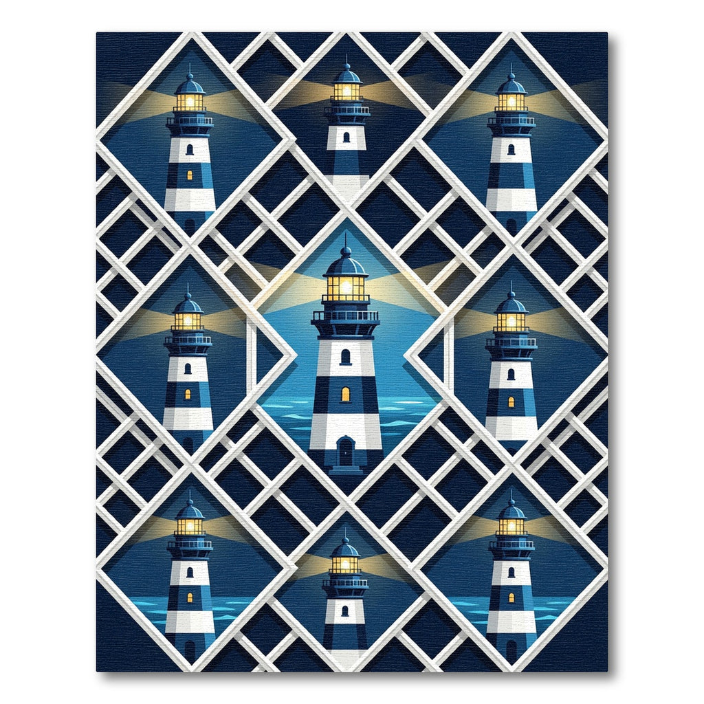Geometric Blue Lighthouse Beacon Rug