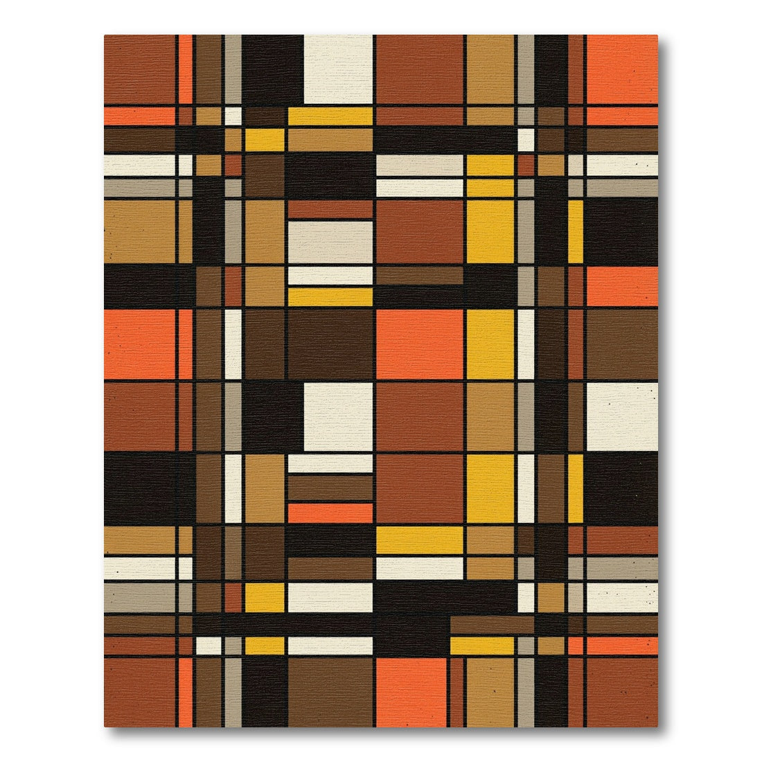 Mid-Century Modern Earth Tone Grid Rug