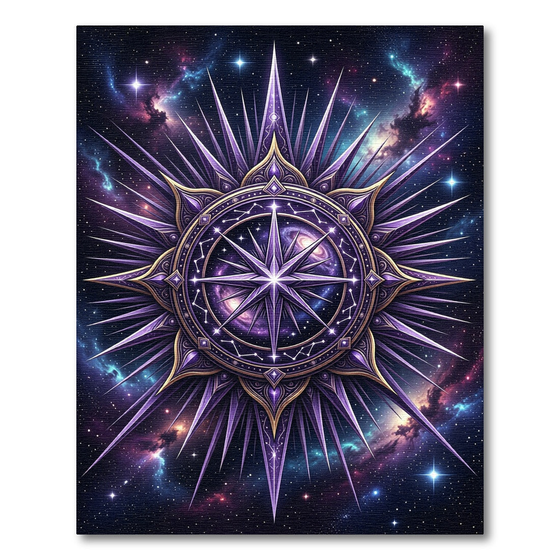 Celestial Purple Starry Galaxy Compass Rug