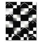 Monochromatic Graphic Barn Silhouette Checkered Area Rug