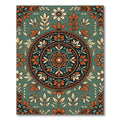 Earthy Sage Floral Medallion Boho Rug