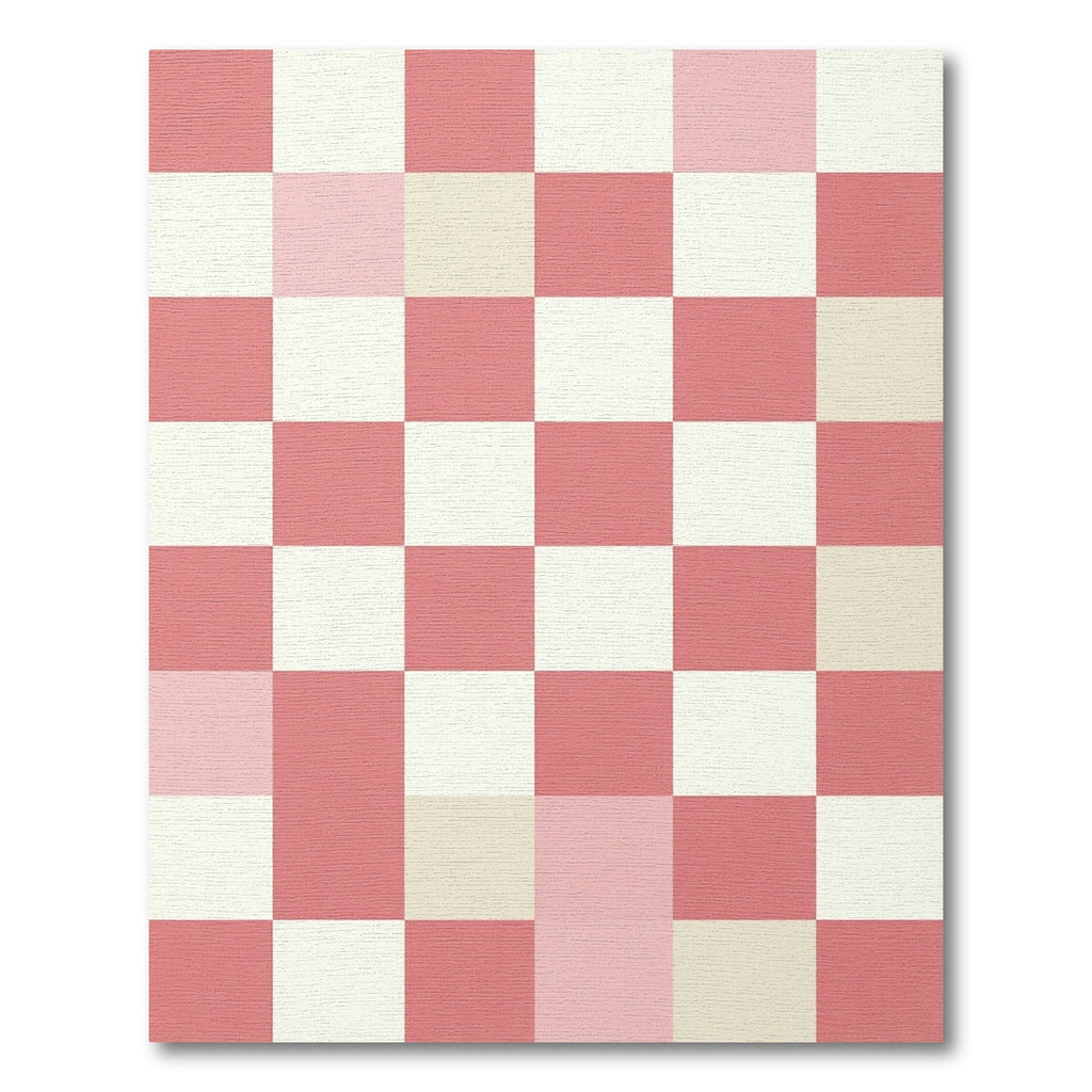 Soft Pink and Ivory Checkerboard Grid Rug
