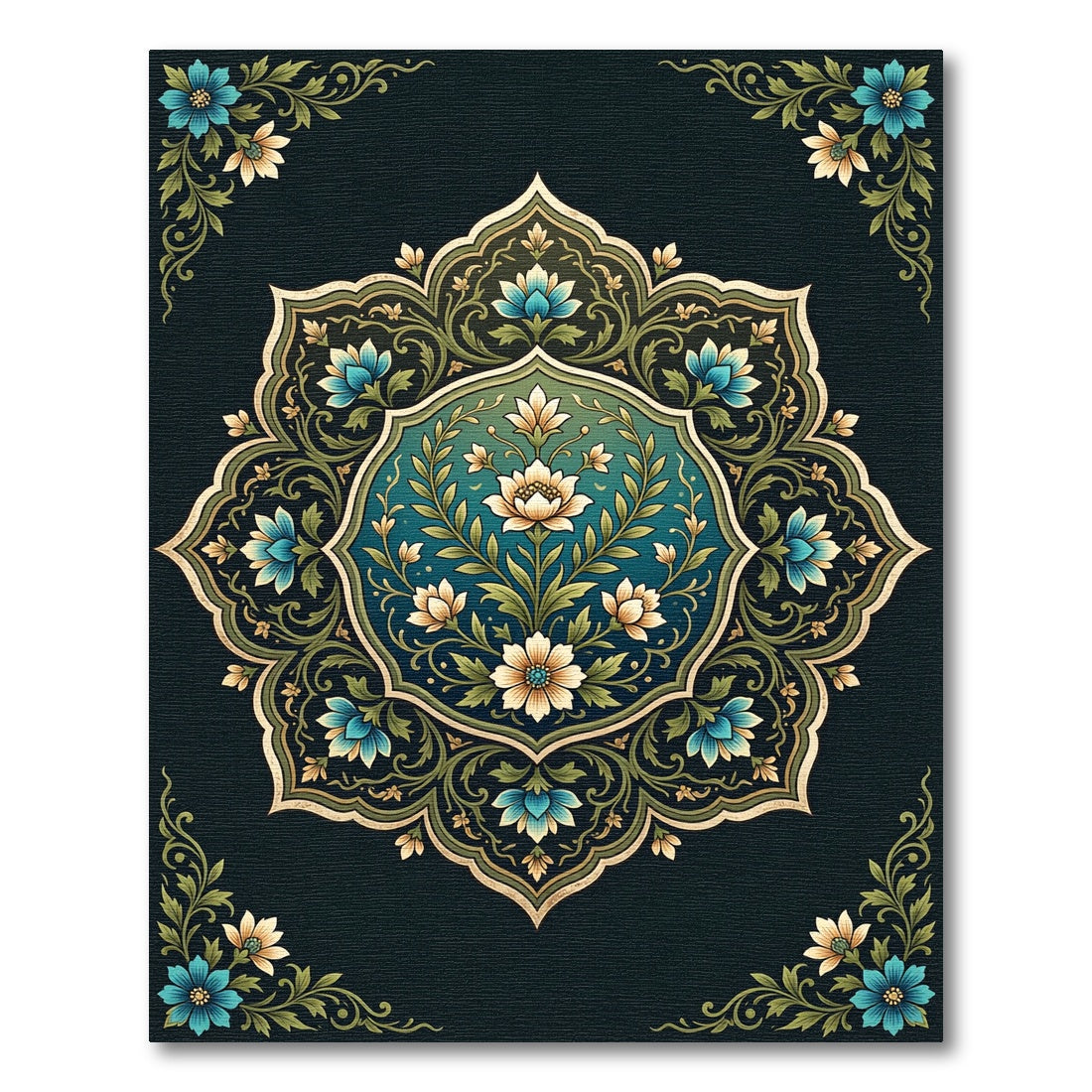 Blue Floral Medallion with Cream Accents Rug