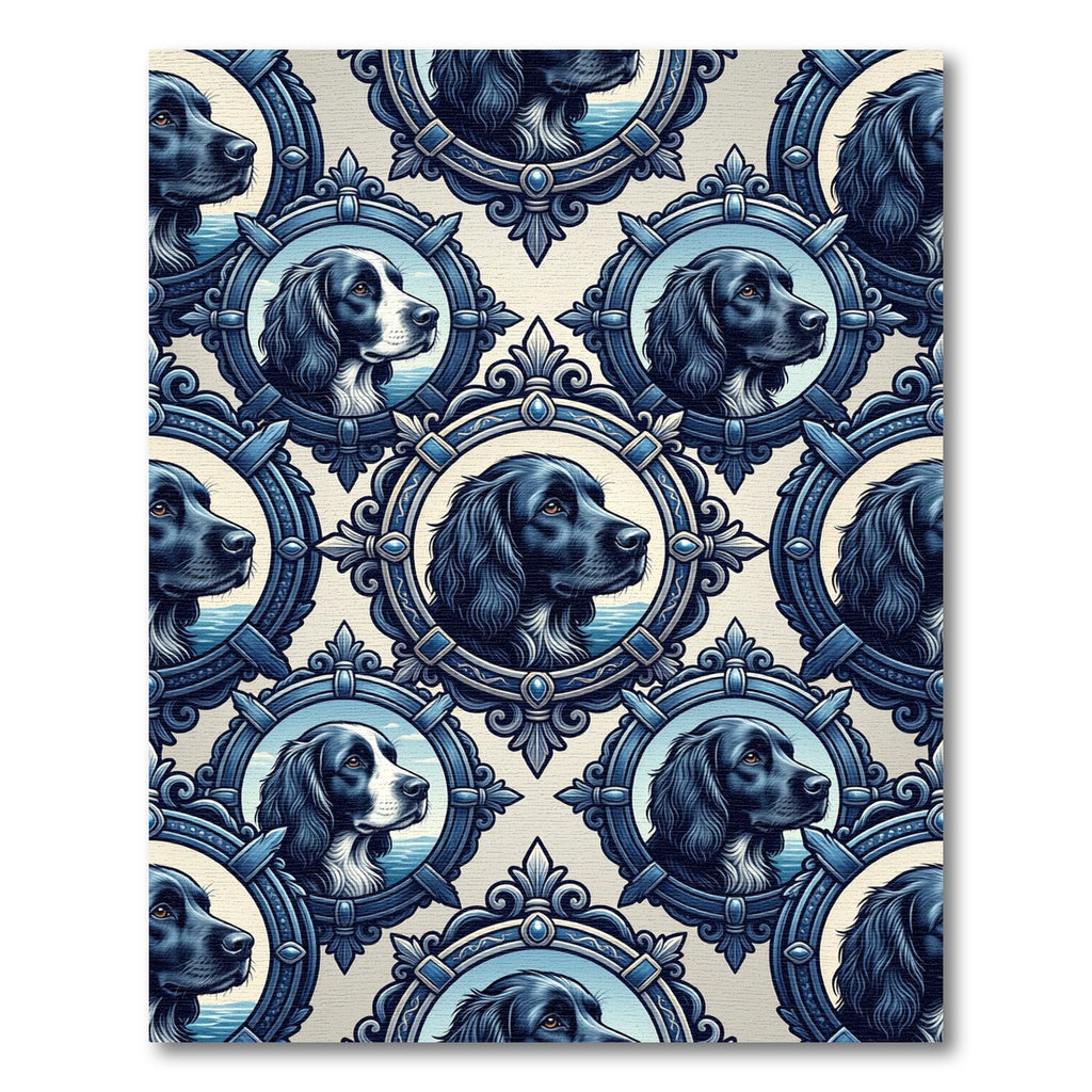 Ornate Blue Framed Cavalier Spaniel Portraits Rug