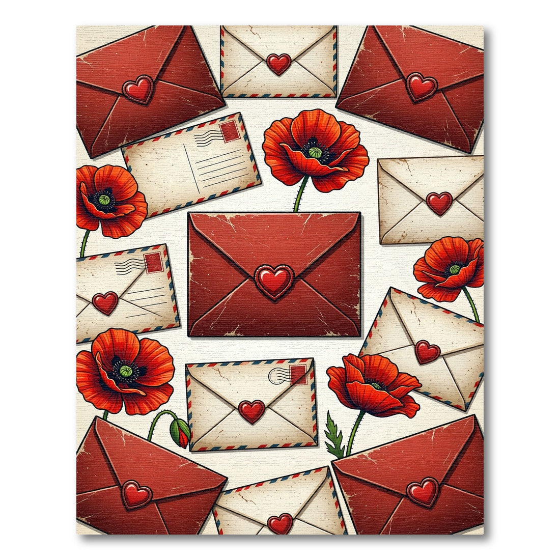 Vintage Red Envelopes Poppy Collage Rug