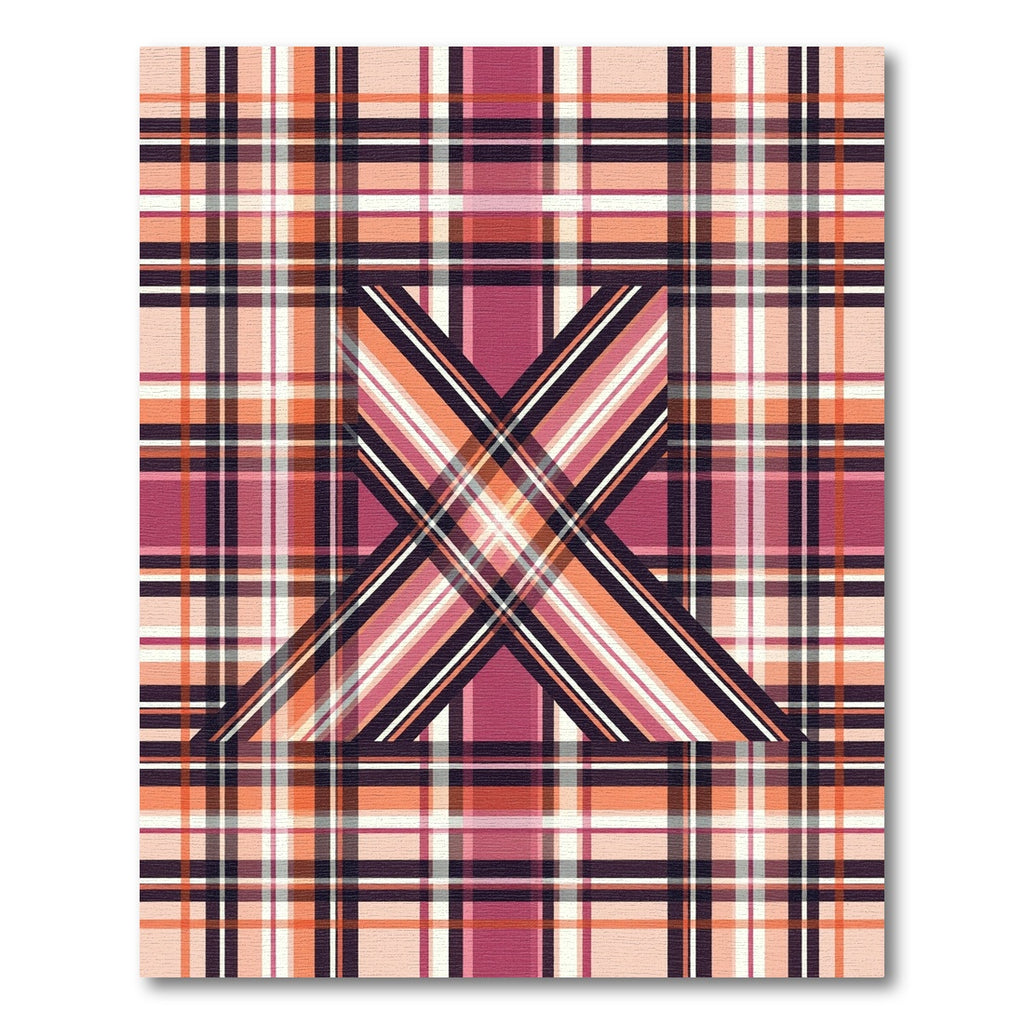 Abstract Peach and Magenta Plaid Rug
