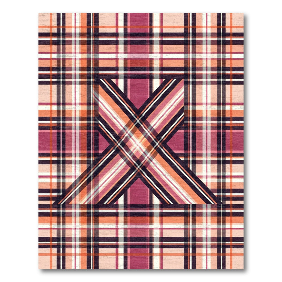 Abstract Peach and Magenta Plaid Rug