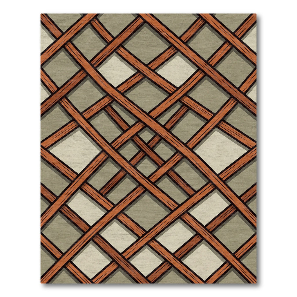 Geometric Burnt Orange Lattice Grid Rug